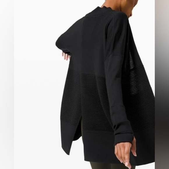 Lululemon Black 100% Merino Wool Ribbed Longline Open Front Sit In Lotus Wrap 6 - Picture 5 of 14